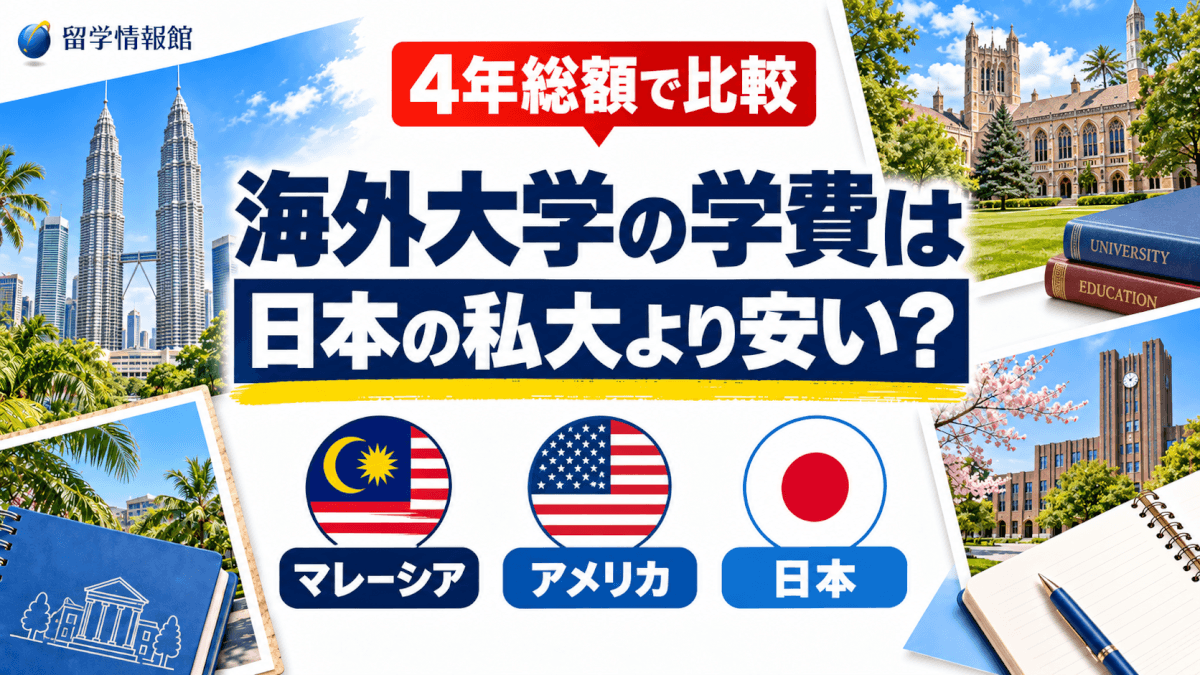 海外大学の学費は日本の私大より安い？4年総額でマレーシア・アメリカ・日本を比較
