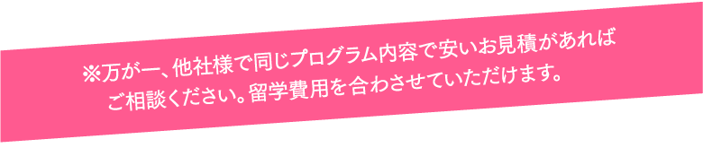 ※万が一、他社様で同じプログラム内容で安いお見積があればご相談ください。留学費用を合わさせていただけます。