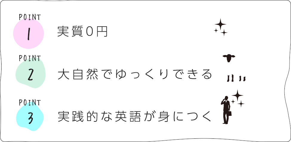 実質0円、大自然でゆっくりできる、実践的な英語が身につく